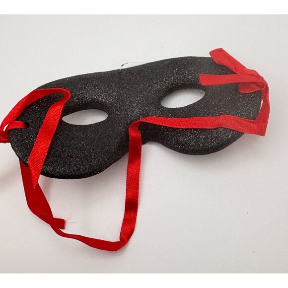 Masquerade Mask Christmas Tree Ornament Black Glitter Red Ribbon Lips Accent - Picture 2 of 6